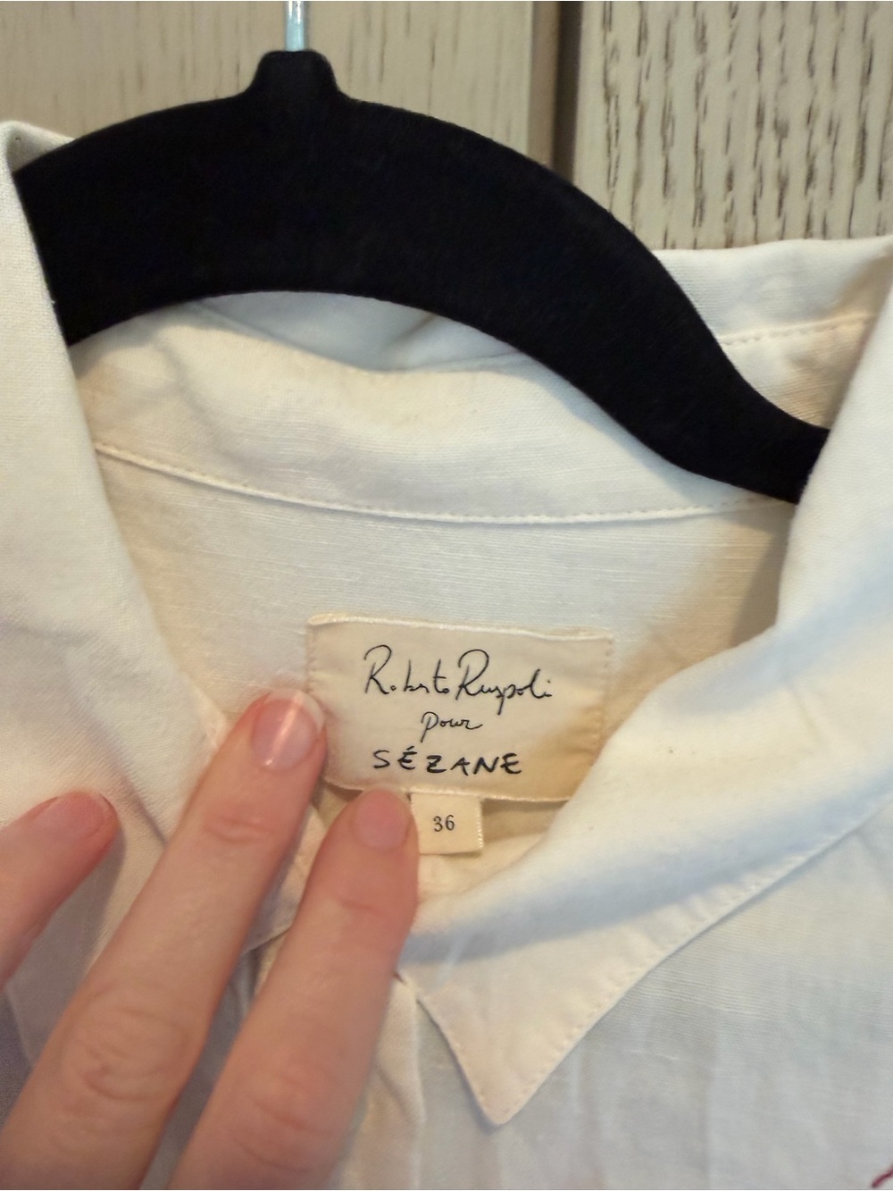 Sézane X Robert Ruspoli Cream Mini Shirt Dress with Rust Line Art - Picture 6 of 6